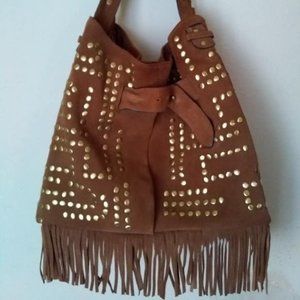 Sam Edleman Suede Fringed  Bucket Purse